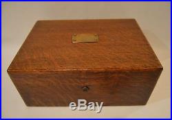 Antique Oak Wood Cigar Humidor Box Metal & Porcelain Lined
