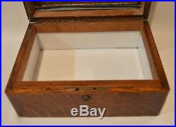 Antique Oak Wood Cigar Humidor Box Metal & Porcelain Lined