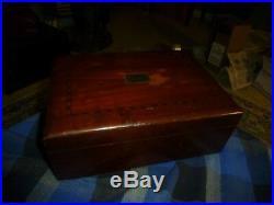 Antique Porcelain Lined Cigar Humidor Box With Mahogany Wood Inlays & JBB Monogram