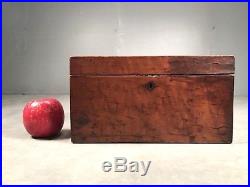 Antique Primitive early 19th C Wood Cigar Humidor Copper Insert Tea Box Caddy