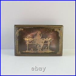 Antique Rare Art Nouveau Fisher Goddess Copper Bronze Wood Lined Cigar Box