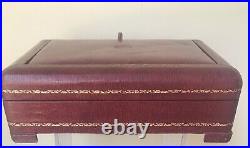 Antique Red Leather Humidor Cigar Tobacco Box 11 x 9x6.5x3 cedar lined. Italy
