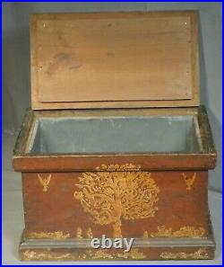 Antique SOLID Cherry Wood 1885 Humidor Box Folk Art Decoration Fraktur Cut Outs