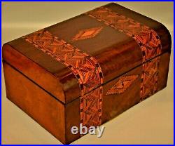 Antique Sheraton Victorian Duncan Herringbone Inlaid Humidor Trinket Jewelry Box