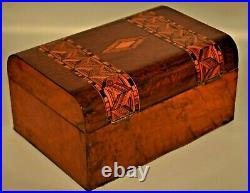 Antique Sheraton Victorian Duncan Herringbone Inlaid Humidor Trinket Jewelry Box