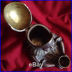 Antique Silver Bronze Pipe Tobacco Box Humidor Beggar Child Lid Top Secret Hide