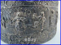 Antique Silver Plate DUTCH Figural REPOUSSE Tobacco Box Jar with Lid