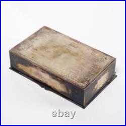 Antique Silver Plated Wood Lined Cigar Humidor Box 5.25l 3.25w