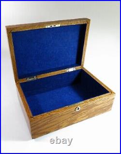 Antique Solid Tiger Oak Document/Storage Box-New Blue Felt Lining-Restored