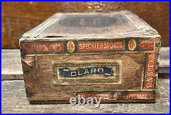 Antique Speckled Sports Wood Cigar Box FH Mertz Saginaw MI Fishing Scene Rare