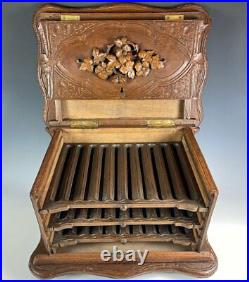 Antique Swiss Black Forest HC Cigar Cabinet, Chest, Box, 3 Trays for 30 Cigars