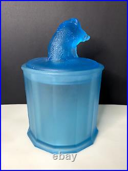 Antique Tiffin And Blue Boar Tobacco Pressed Satin Glass Jar Humidor Circa 1900