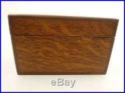 Antique Tin Lined Oak Wood Cigar Humidor Locking Box with Humidifier 9 7/8 x 6.5
