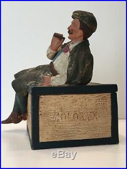Antique Tobacco Jar Jm # 3328 Reclining Man On Cigar Box