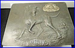 Antique Tobacco Jar Metal Humidor Box With Hunting Scene With MARIA ZELL Signboard