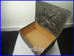 Antique Tobacco Jar Metal Humidor Box With Hunting Scene With MARIA ZELL Signboard