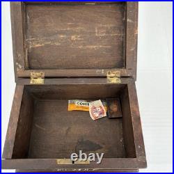 Antique Victorian Cigar Humidor Box Figural Brass Hardware L 7