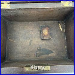 Antique Victorian Cigar Humidor Box Figural Brass Hardware L 7