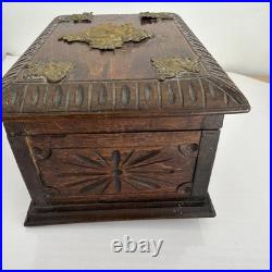 Antique Victorian Cigar Humidor Box Figural Brass Hardware L 7