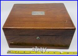 Antique Victorian Humidor Wood Cigar Box Sterling Silver Top Lock White Glass
