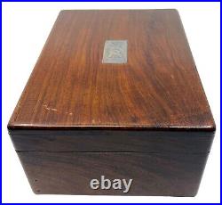 Antique Victorian Humidor Wood Cigar Box Sterling Silver Top Lock White Glass