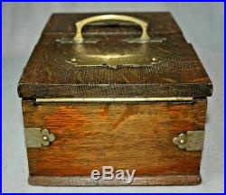 Antique Victorian Oak & Brass Cigarette & Cigar box, Humidor, Lockable with key