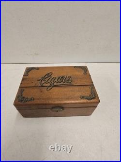 Antique Victorian Oak Cigar Humidor Box Brass Cigars Script