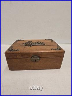 Antique Victorian Oak Cigar Humidor Box Brass Cigars Script