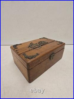 Antique Victorian Oak Cigar Humidor Box Brass Cigars Script