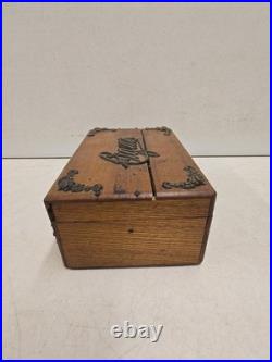 Antique Victorian Oak Cigar Humidor Box Brass Cigars Script