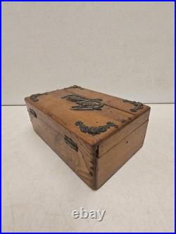 Antique Victorian Oak Cigar Humidor Box Brass Cigars Script