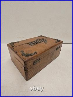 Antique Victorian Oak Cigar Humidor Box Brass Cigars Script
