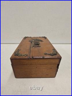 Antique Victorian Oak Cigar Humidor Box Brass Cigars Script