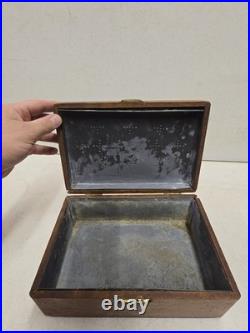 Antique Victorian Oak Cigar Humidor Box Brass Cigars Script