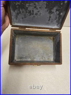 Antique Victorian Oak Cigar Humidor Box Brass Cigars Script