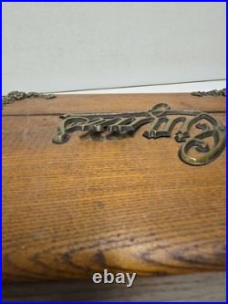 Antique Victorian Oak Cigar Humidor Box Brass Cigars Script