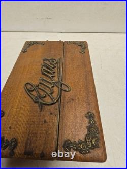 Antique Victorian Oak Cigar Humidor Box Brass Cigars Script