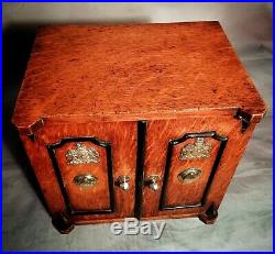 Antique Victorian Vintage Tiger Oak Cigar Humidor Smokers Cabinet Box Safe C1890