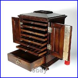 Antique Victorian Wood Cigar Cabinet Table Top Display Box, Hidden Match Striker