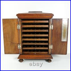 Antique Victorian Wood Cigar Caddy Box, Table Top Cabinet Cigar Presenter Box