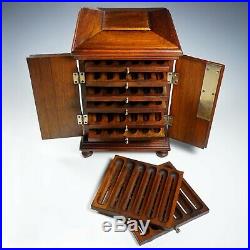 Antique Victorian Wood Cigar Caddy Box, Table Top Cabinet, Lockable Front Doors