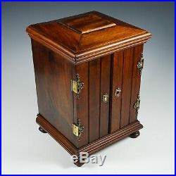 Antique Victorian Wood Cigar Caddy Box, Table Top Cabinet, Lockable Front Doors