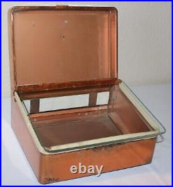 Antique Vintage Copper Corina Larks Cigar Humidor Display Box Case
