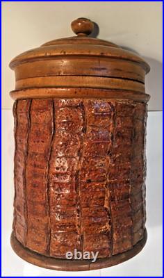 Antique Vintage Wood Carved Alligator Skin Humidor Canister Box