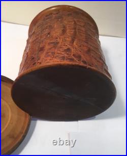 Antique Vintage Wood Carved Alligator Skin Humidor Canister Box