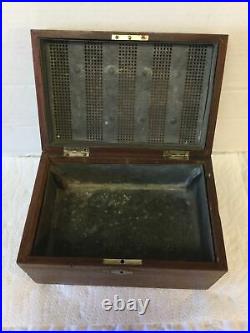 Antique Wind Up Music Box 2 Airs 1882 Cigar Humidor Hinged Box Silver Decoration