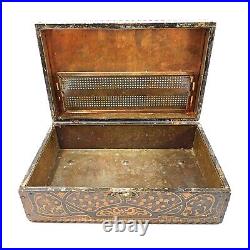 Antique Wood Cigar Humidor Box Copper Lining Regency English Penwork