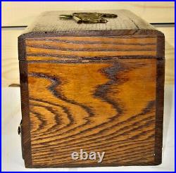Antique Wood Cigar Humidor Box Metal Lined Metal Cigar On Top & Drawer