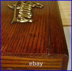 Antique Wood Cigar Humidor Box Metal Lined Metal Cigar On Top & Drawer