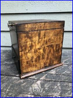 Antique Wood Humidor Tocacco Box with Drawer 7 X 7 X 6.5 Tobacciana Cigar
